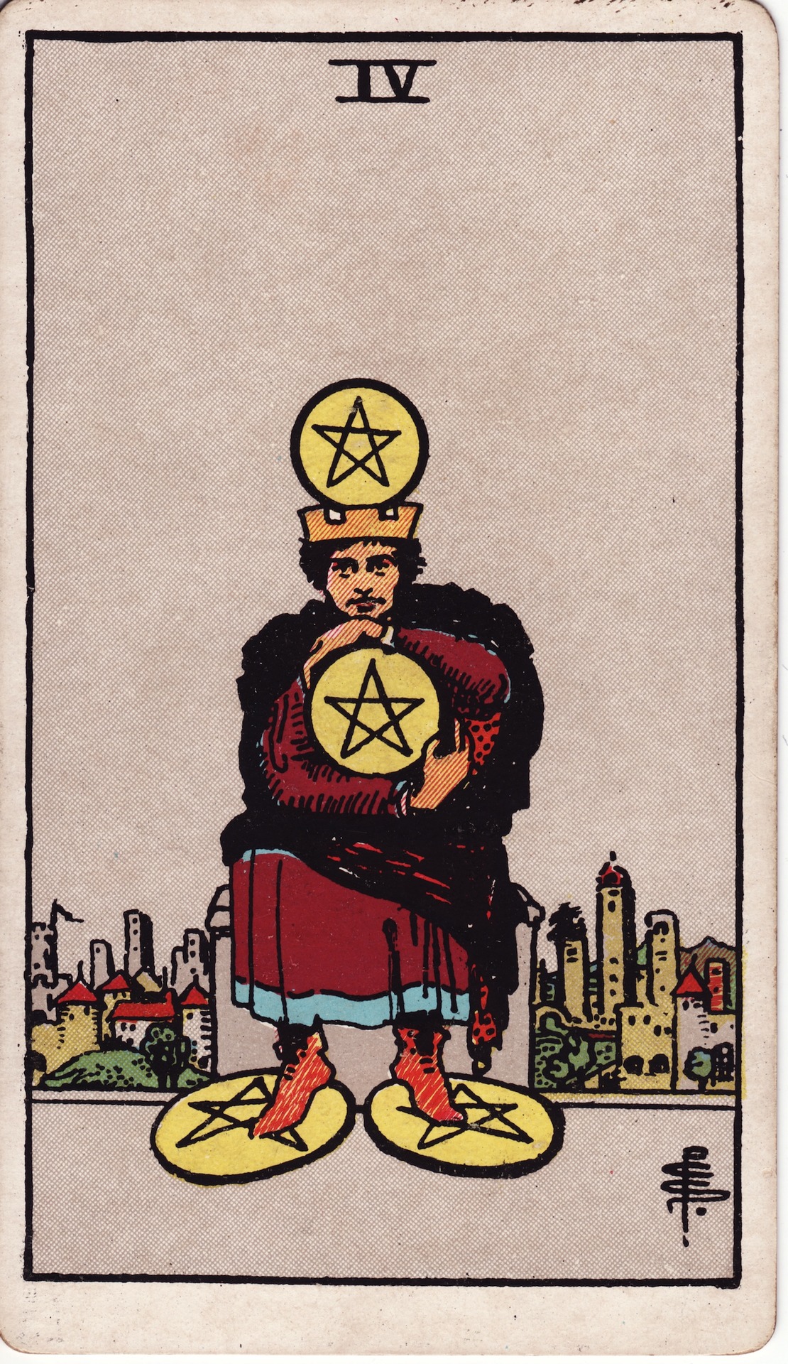 Four of Pentacles (钱幣四) - Rider–Waite Tarot
