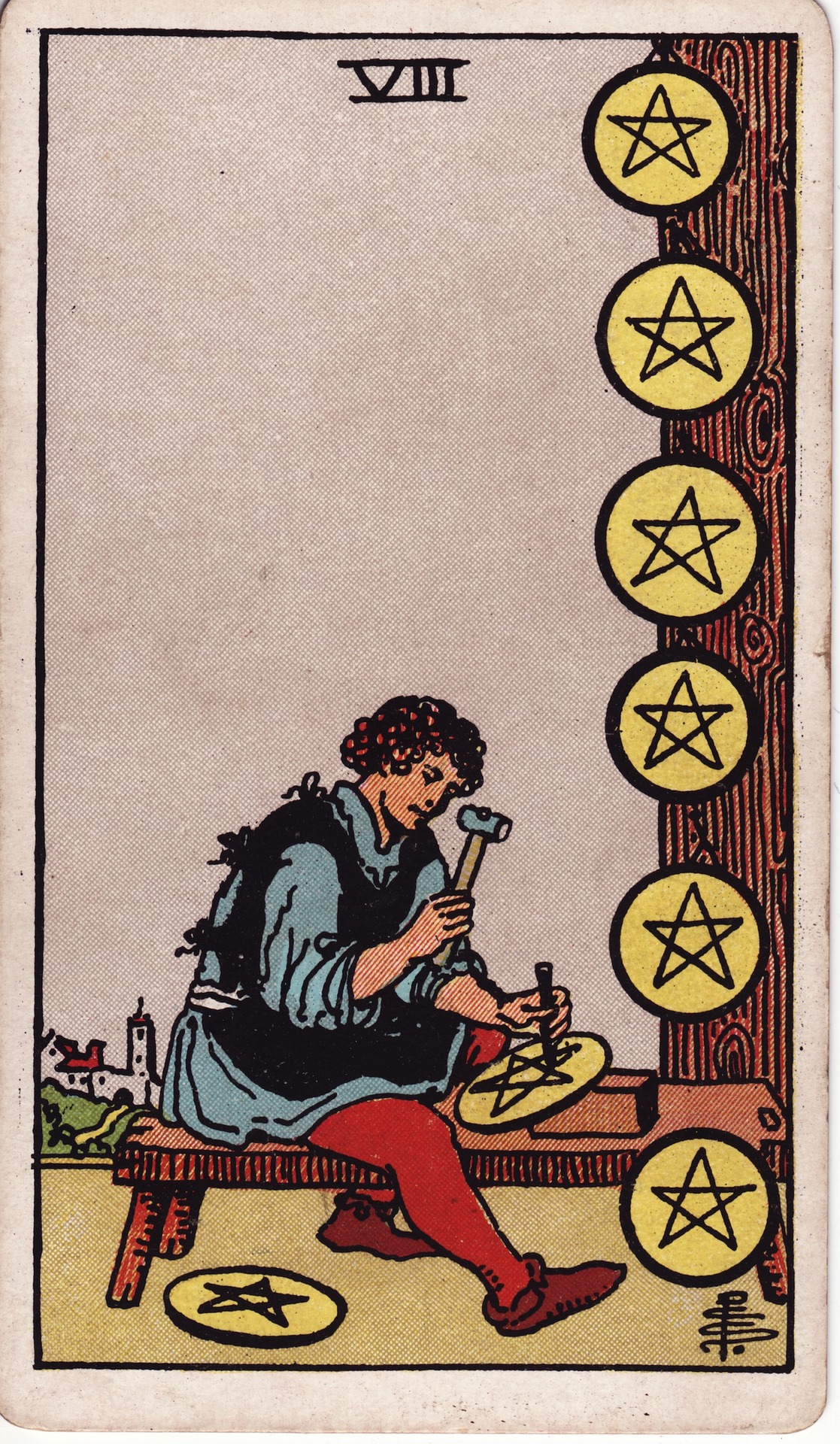 Eight of Pentacles (钱幣八) - Rider–Waite Tarot